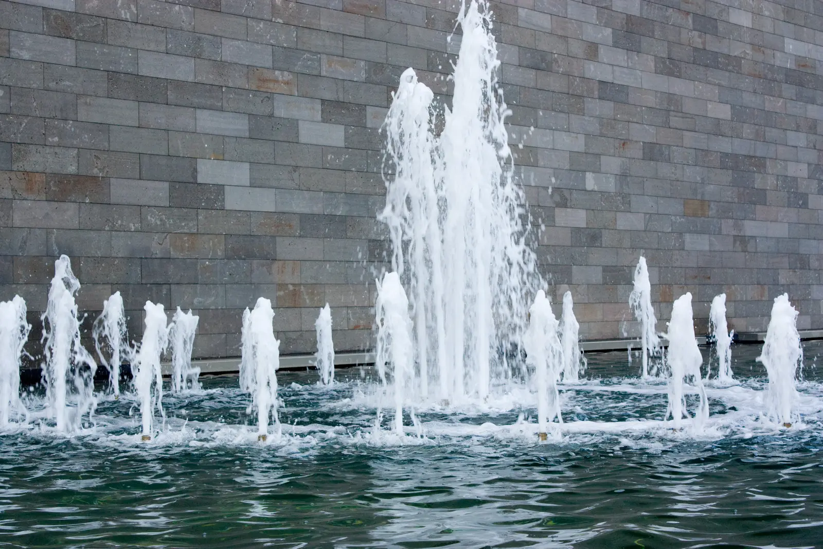 Water wall along the St Kilda Road frontage of NGV International in Melbourne