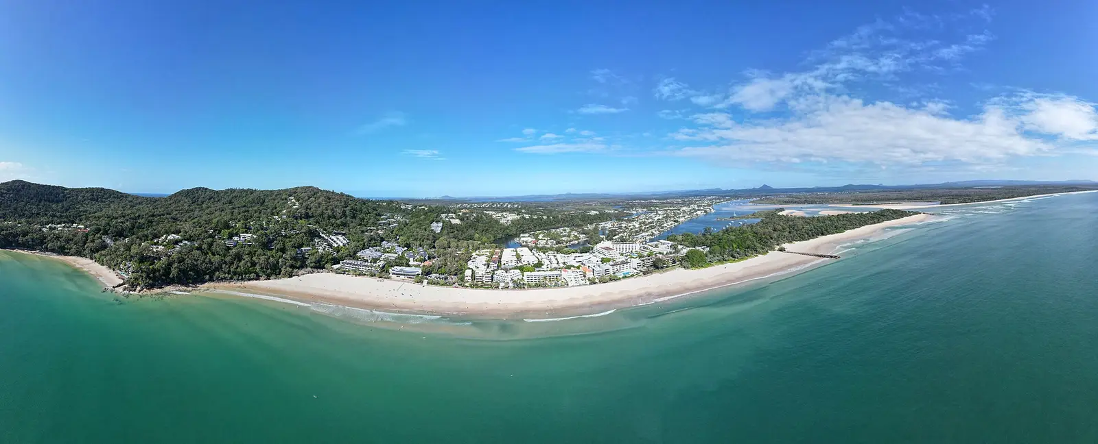 Aerial view of Noosa Heads with Main Beach and the river mouth